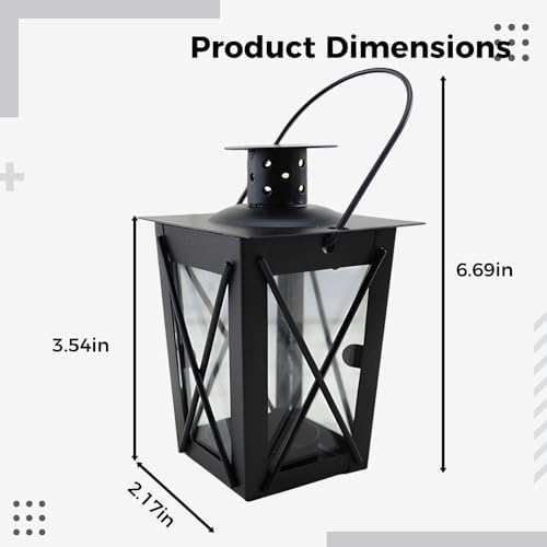 Black Decorative Candle Lantern, Moroccan Style Metal Candle Holder with Glass Lampshade and Hanging Ring, 6.7 x 3.5 x 2.2 in, Centerpiece for Wedding, Party, and Home Décor, Indoor and Outdoor Use - Image 4