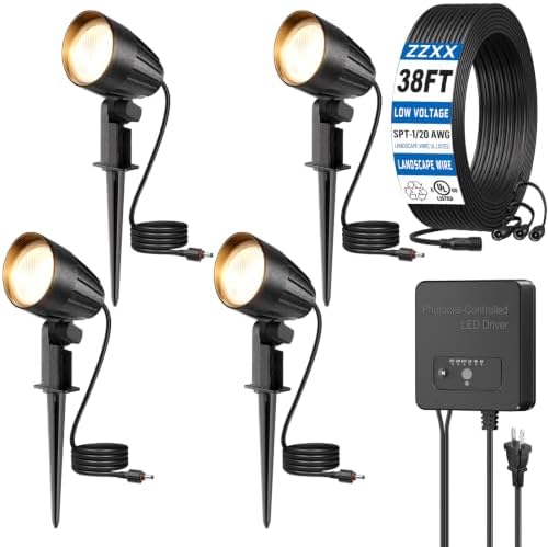 Low Voltage Landscape Lighting Kit 12W Plug & Play Outdoor Spotlight 4Pack by ZZXX