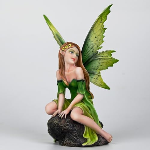 Fantasy Forest Green Fairy Figurine - Gradient Leaf Wings Elf Statue, Hand-Painted Resin Decor for Natural Garden, Desk & Shelf (15.5cm) - Image 3