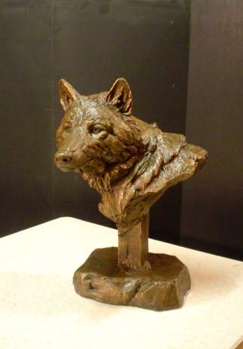 Hand Sculpted Cast Bronze Collection Sculpture Fine Art Wildlife Wolf Bust (Finish Shale & Bronze) - Image 2