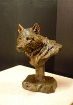 Hand Sculpted Cast Bronze Collection Sculpture Fine Art Wildlife Wolf Bust (Finish Shale & Bronze) - Image 2