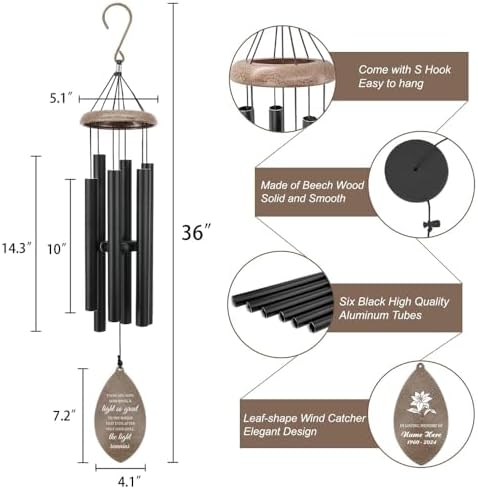 Sympathy Wind Chimes Deep Tone, 36inch Personalized Wind Chimes, Memorial Gifts Wind Chime, in Loving Memory of Mom/Dad/Husband, Customized Gifts Wind Chime - Image 5