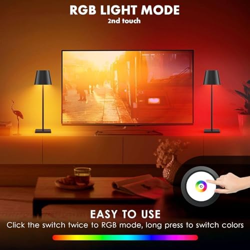 Cordless Table Lamp 5000mAh LED Rechargeable Lamp Black RGB, 2-Pack - Image 3
