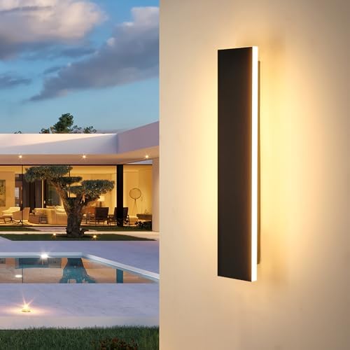Outdoor Wall Light LED Long Wall Sconce 23.63in Ip65 Waterproof Black Modern Outdoor Lights 3000k 20W Metal Exterior Light Fixture For Porch Light Patio Front Door Yard Garden Villa Living Room - Image 2