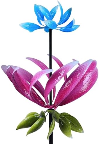 hogardeck Large Wind Spinner Outdoor, 91.3" Metal Flowers Wind Spinner with Heavy-Duty Stakes, 360° Rotating Triple-Layer Kinetic Yard Art for Home Outside Garden Lawn Backyard Patio Decor by HOGARDECK