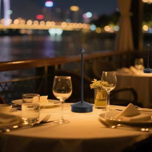 2 Pack Aluminum Cordless Table Lamp, 6000mAh Rechargeable Table Lamps, Portable Touch LED Lamp, Outdoor Waterproof Dimmable Cordless Rechargeable Table Lamps for Restaurant/Patio- Black (Black) - Image 2