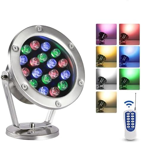 Submersible LED Light - Pool Spotlights, AC 12V Low Voltage RGB Pond Lighting, IP68 Waterproof Stainless Steel Underwater Landscape Light, With Remote Control Color-changing Spotlight(RGB,9W) by Unknown