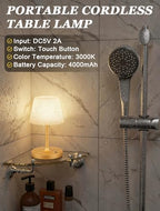 Kakanuo Gold Cordless Shower Lamp Waterproof, Rechargeable Cordless Lamp with 4000mAh Battery, Touch Dimmable Table Lamp for Outdoor, Kitchen, Bathroom, Camping, Patio, IP54 - Image 4