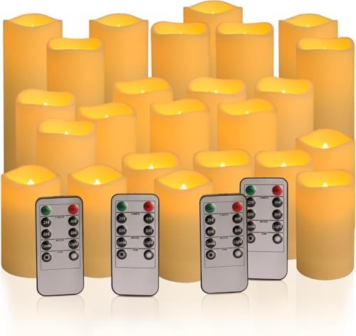 Enpornk Set of 24 Flameless Led Battery Opeated (D2.2'' x H4''5''6'') Waterproof Outdoor Indoor Candles with 10-Key Remotes and Cycling 24 Hours Timer by Enpornk