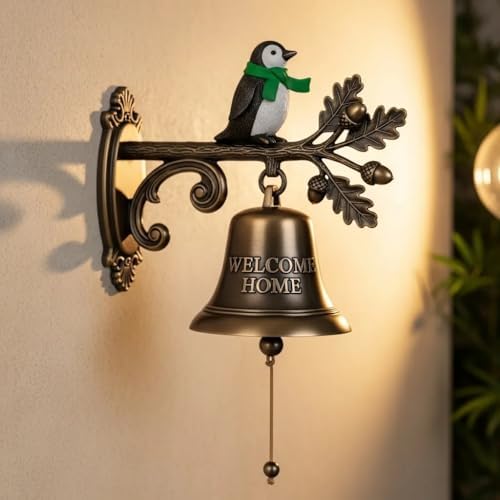 Metal Hanging Dinner Bell Wall Decor, Christmas Welcome Doorbell,Vintage Cast Iron Doorbell for Yard Indoor Outdoor Home Garden Holiday - Image 4