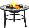 Mosaic Fire Pit Green 26.8" Ceramic Bowl with Steel Stand, Round Tabletop for Drinks, Outdoor Patio Garden BBQ Campfire Heater for Wood Logs Charcoal by Unknown