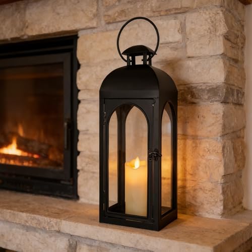 Lantern Decorative Indoor & Outdoor, 16.25IN Large Hanging Candle Lanterns, Black Metal Decorative Candle Lanterns, Waterproof Hanging Lantern for Porch Patio Wedding Home - Image 5