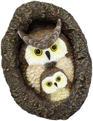 Yosoo Owl Tree Hugger Garden Statue Tree Face Decor Hole Hanger Animal Sculpture with Handmade Resin Mom Baby Owl Design for Outdoor Yard Garden Decoration - Image 2