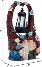 Joint Honglin Outdoor Garden Couple Gnome Statue with Hanging Lantern - Image 5