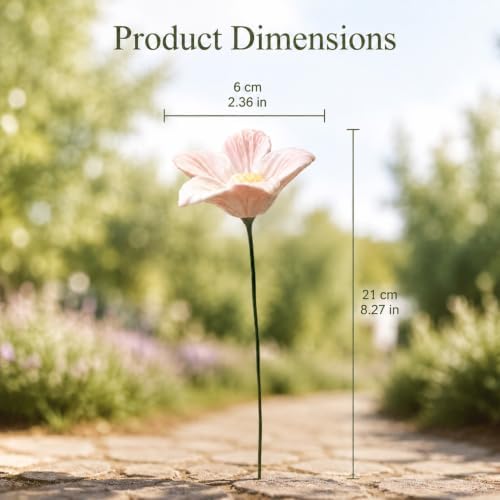 Handmade Ceramic Mini Pollinator Watering Station Set – Flower Shaped Bee Water Feeder & Butterfly Bath – Decorative Garden Stakes Outdoor Ornaments for Lawn, Patio, and Potted Plants，4 Pink - Image 2