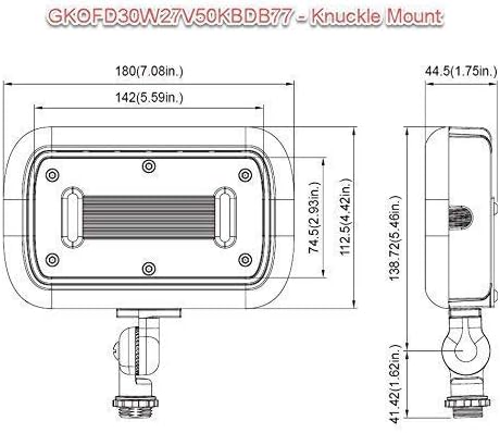GKOLED 30W LED Floodlight, Outdoor Security Fixture, Waterproof, 100W PSMH Replace, 3000 Lumens, 5000K Daylight White, 70CRI, 1/2" Adjustable Knuckle Mount, UL-Listed - Image 6