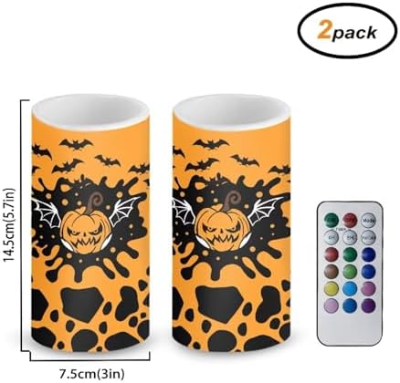 Flameless Candles Halloween Battery Operated Flameless Candles with Timer Remote, Pumpkin Bat LED Real Wax Relistic Pillar Lights for Trick or Treat Party Decoration - Image 2