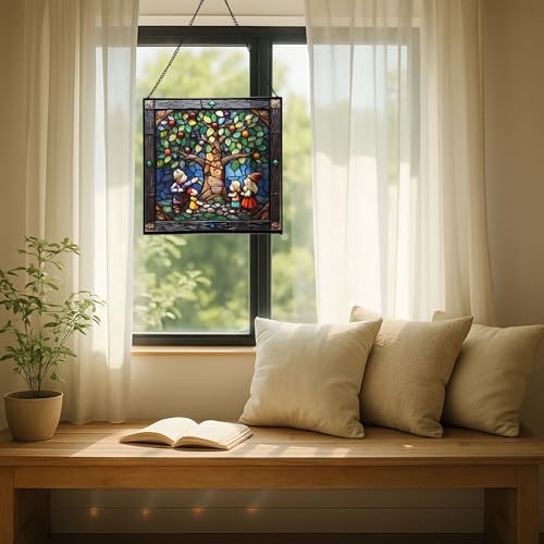 Gnome with Family Tree Stained Glass Suncatcher – Square Hanging Window Panel for Home, Garden, Nursery, Halloween, Christmas, Memorial Day – Whimsical Glass Art Gift for Gnome Lovers 3f1a3a - Image 7