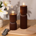 Brown Flameless Candles with Remote Timer, Fall Pillar Candles 3x4 & 3x8 In by SEHNSY