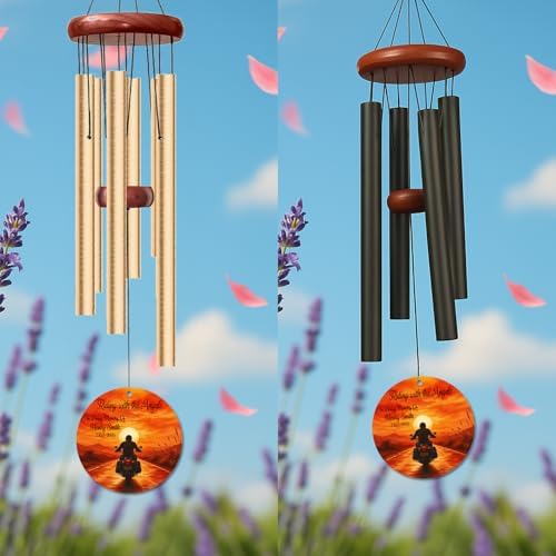 Personalized Motorcycle Memorial Wind Chime Custom Name & Year, Riding with Angels Sympathy Gift for Loss of Biker Dad, Remembrance Windchimes Outdoor Garden Decor Deep Tone - Image 3