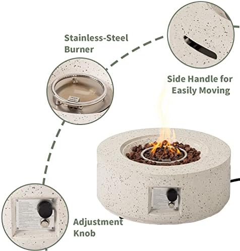 COSIEST 2-Piece Outdoor Propane Fire Pit Table Set w Tank Table, 28" Terrazzo Round Fire Table (Certified, 40,000 BTU) w 16" Tank Cover Side Table 20lb, Waterproof Cover for Garden, Pool, Backyard - Image 4