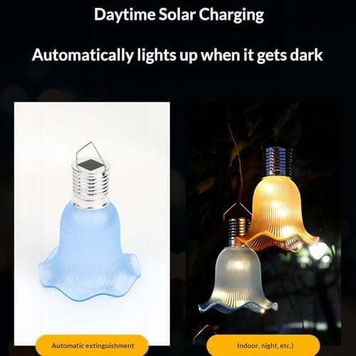 Solar Outdoor String Lights, Waterproof Hanging Flower Led Lanterns, Auto On/Off Dusk to Dawn Solar Powered Ambient Lighting for Patio, Garden, Backyard, Fence, Balcony (Blue,Warm white2PCS) - Image 3