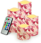 Pink Heart Theme Plastic Flameless Candles with Remote Control and Timer LED Flickering Battery Electric Pillar Candles for Table Valentine's Day Decoration by Uorisanigo