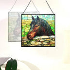 Black Morgan Horse Watching Over Stone Wall Square Suncatcher – Stained Glass Style Window Panel with Pastoral Scene, Custom Decorative Hanging Art for Equestrian Home, Christmas 29WWnX - Image 4
