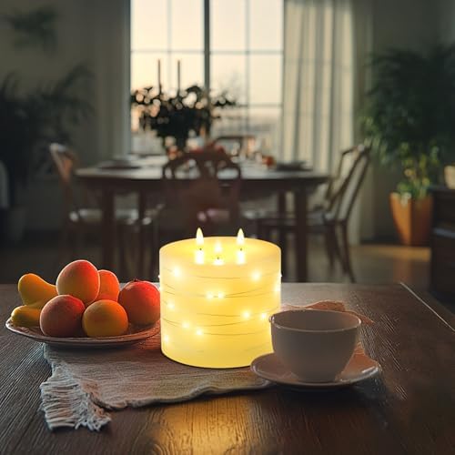 Amagic 3 Wick Extra Large Flameless Candles with Timer Remote, String Light - Image 2