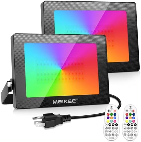 MEIKEE 100W RGB LED Flood Lights 1000W Equivalent 2 Pack with Remotes by MEIKEE