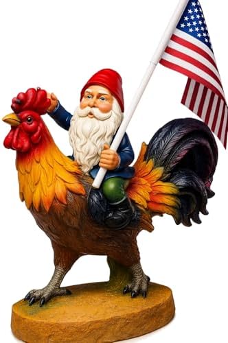 Funny Guy Mugs Gnome Riding A Rooster Garden Gnome Statue- Indoor/Outdoor Garden Gnome Funny Sculpture for Patio, Yard or Lawn by FunnyGuyMugs