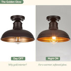 GOLDHILL 10" Semi Flush Mount Ceiling Light, Oil Rubbed Bronze Industrial Barn Shade with Gold Interior, 1-Light Bowl Fixture for Kitchen Island, Hallway and Covered Porch - Image 5