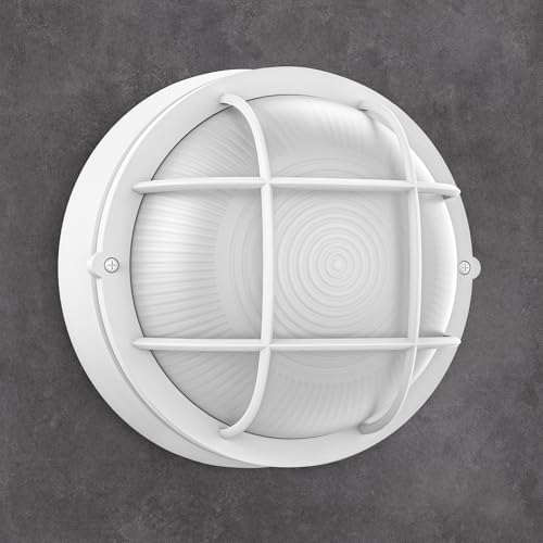 8” Bulkhead LED Light White Round,Nautical Outdoor Lights 8" LED Sauna Light Fxiture Outdoor White Round Nautical Bulkhead Lights 3000K,1500 Lumen,15W by Faymartlighting
