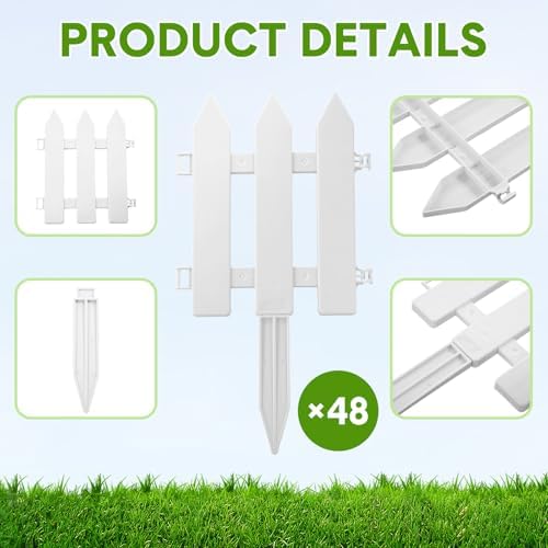 72 Pack White Garden Fence with 72 Insert Lawn Picket Fence Garden Border Decorative Plastic Panels for Landscape Path Flowerbeds Plant Yard, 6.69'' L x 7.87'' H - Image 4