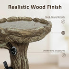 SunJet 23 Inch High Wood-Look Concrete Bird Bath with Decorative Faux Bird – Birdbath Rustic & Long-Lasting Design, Enhances Garden, Patio, Yard, Lawn Decor - Image 3