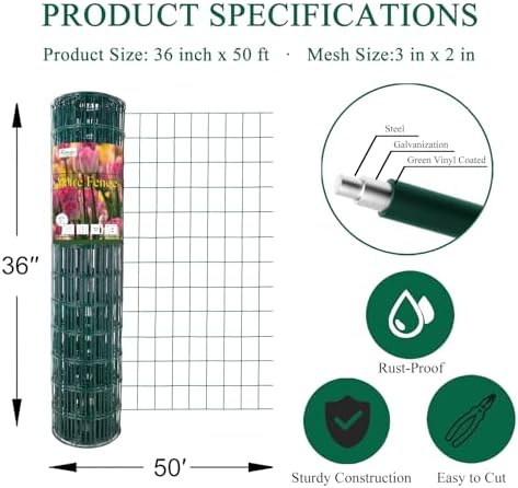 Green PVC Coated Welded Wire Fence 36" x 50' Roll, 2"x3" Mesh, 16 Gauge - Image 3