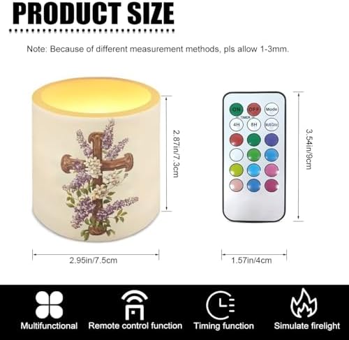 LED Pillar Fake Candles Battery Operated Flower Cross Waterproof Outdoor Lighting Color Changing Remote Control Flameless Candles 4 Pack for Independence Day or Daily Life - Image 7