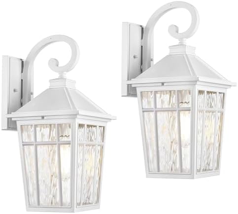Darkaway 2pcs Large Outdoor Wall Lights for House, 18inch Exterior Lighting Fixtures Wall Mount White Outside Wall Sconce with Water Ripple Glass for Porch Patio Front Door by Darkaway