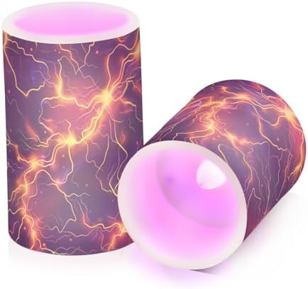 Lightning Bolts Gradient Color Flickering flameless Candles with Remote Control Electronic Lights Lighting Led for Funeral Battery Pillar Candles 2-Piecing Set - Image 2
