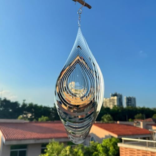 Hanging Wind Spinners,3D Water Droplets Shape Highly Reflective Stainless Steel Outdoor Garden Decor, Decorations to Scare Away Yard Birds 11.4inch 2Pcs - Image 4