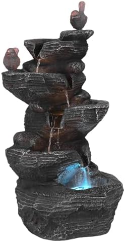 Generic Cascading Water Fountain with LED Lights Resin Stone Imitation Waterfall Tabletop Water Fountain Relax Meditation Decor for Home Office - Image 2