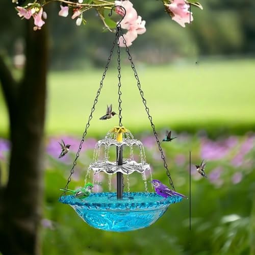 Solar Cascade Hanging Bird Bath Fountain Solar Powered Birdbath Water Fountain Pumps Dispenser Outdoors Decor Hummingbird Bath Shower Bowl Kit Garden Gift Yard Patio Backyard Decoration (Purple) - Image 5