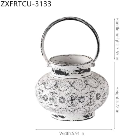 Vintage Metal Candle Lantern with Handle, White, 5.91x4.72 in - Image 6
