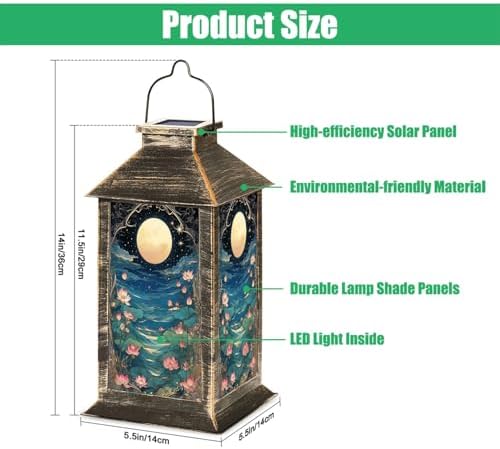 Solar Lantern Lotus Garden Flowing Water Starry Sky Outdoor Waterproof Hanging Solar Light Outside Lights for Patio Yard House Lawn Decor Birthday Gifts for Women Mom - Image 2