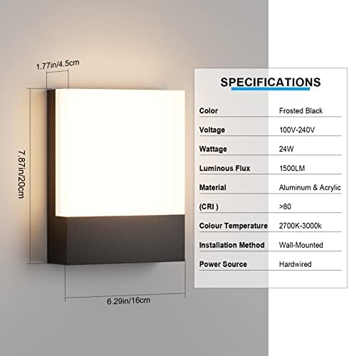 Outdoor Square Led Wall Light,Hardwired,24W 3000K,4-Pack,Black - Image 3