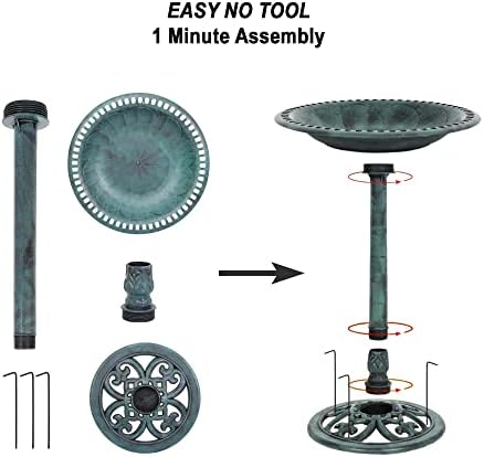Westcharm 28 Inch Lightweight Verdigris Green Poly Resin Outdoor Birdbath for Outside with Decoration Pedestal Base Stand - Pedestal Bird Bath for Outdoors Yard and Garden - Image 7