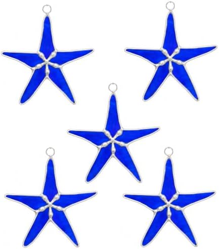 Stained Glass Cobalt Blue Starfish 3in Suncatcher Set of 5, Room Decor by DGEDistribution