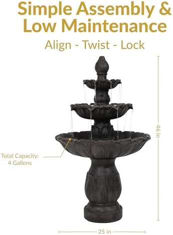 Sunnydaze Classic Tulip 46 in. 3-Tiered Outdoor Water Fountain - Dark Brown - Image 6
