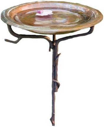 Ancient Graffiti Solid Copper Birdbath with Iron Twig Stake, Multi by HappyGardens