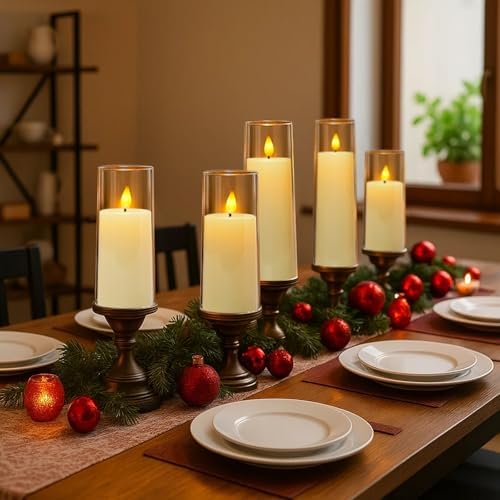 Amagic Ivory Flameless Candles with Remote, Battery Operated Candles with Timer, Acrylic Plexiglass Flickering LED Fake Candle for Wedding, Holiday, Home Decor, Set of 9, D2.2 x H5 6" 7" - Image 4
